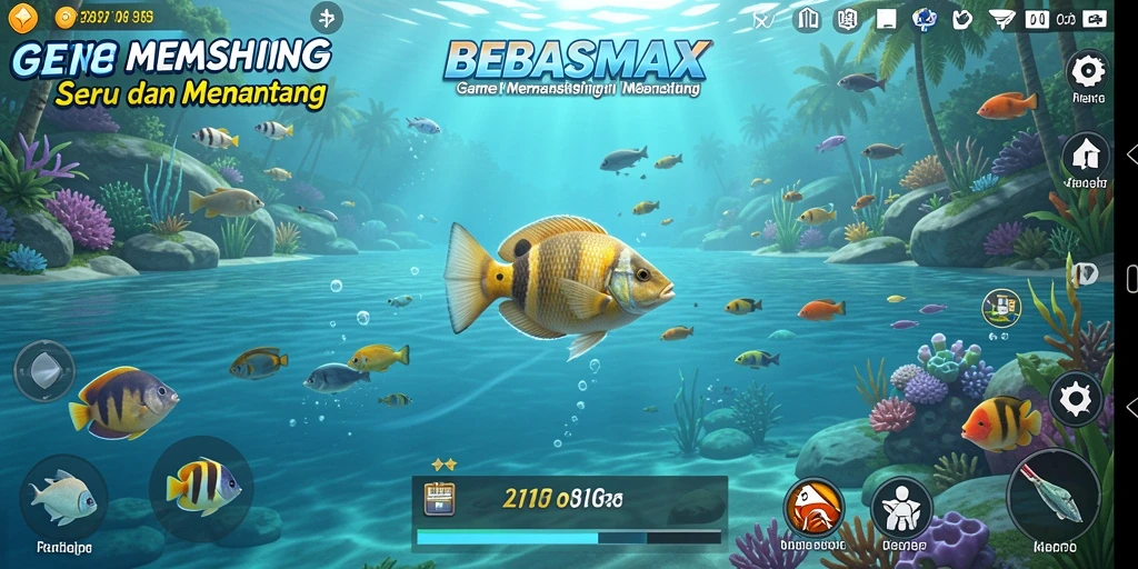 Screenshot gameplay BEBASMAX menunjukkan momen memancing yang mendebarkan.