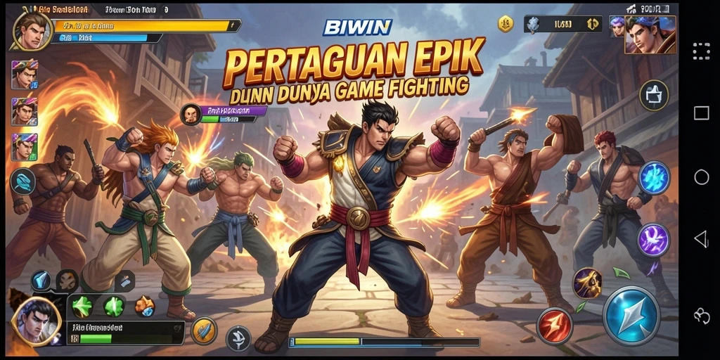 Screenshot gameplay BIWIN menampilkan pertarungan intens antara karakter.