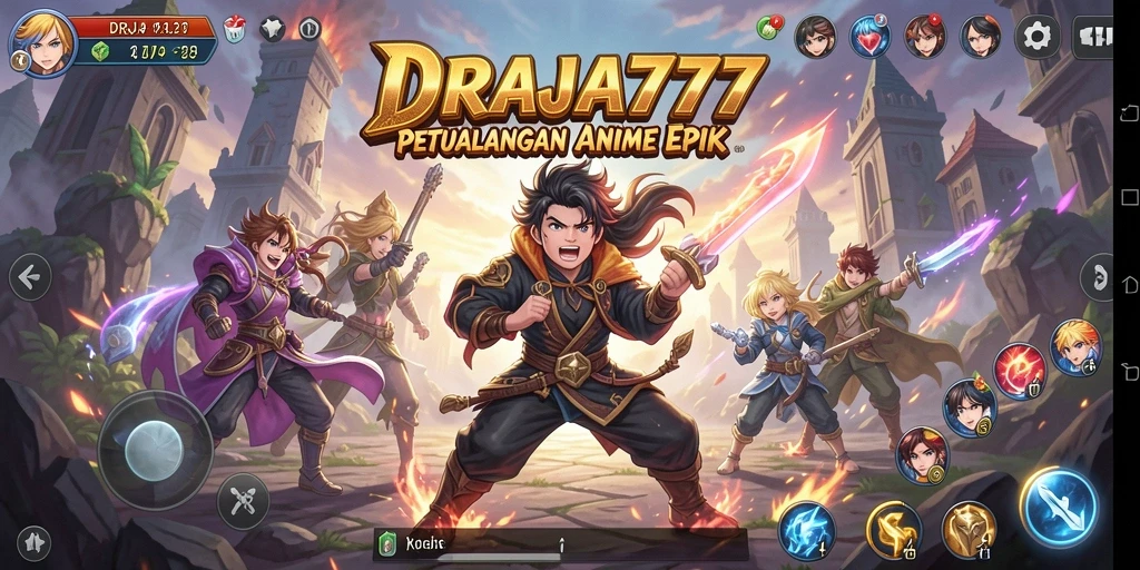 Screenshot DRAJA777 menampilkan pertempuran epik di dunia Anime.