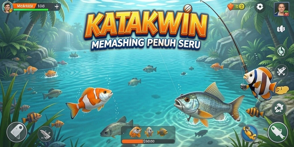 Gameplay KATAKWIN menampilkan aksi memancing yang seru dan interaktif.