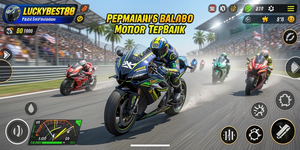 Tampilan gameplay LUCKYBEST88 saat balapan motor dengan grafis menawan.