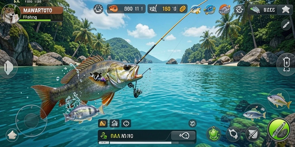 Tampilan gameplay <strong>MAWARTOTO</strong> yang mendebarkan saat memancing di danau.