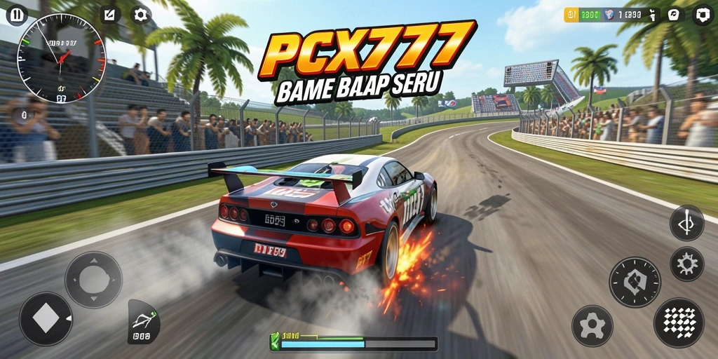 Tangkapan layar PCX777 menunjukkan intensitas balapan yang seru dan grafis yang memukau.