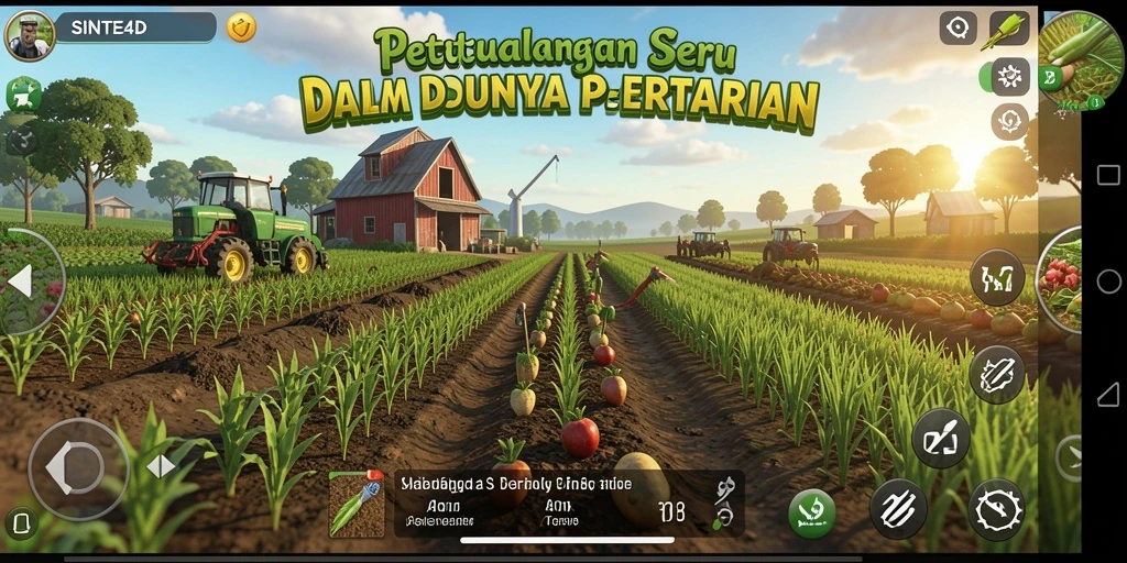 Tangkapan layar gameplay SINTE4D menampilkan aktivitas pertanian yang menarik.